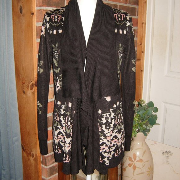 Staring At Stars Black Pink Floral Open Front Cardigan M - Picture 1 of 9